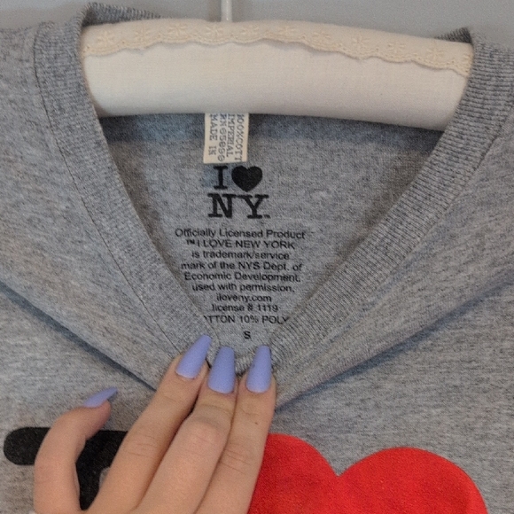 Gray I Love NY Unisex Adult T-Shirt - Picture 2 of 3